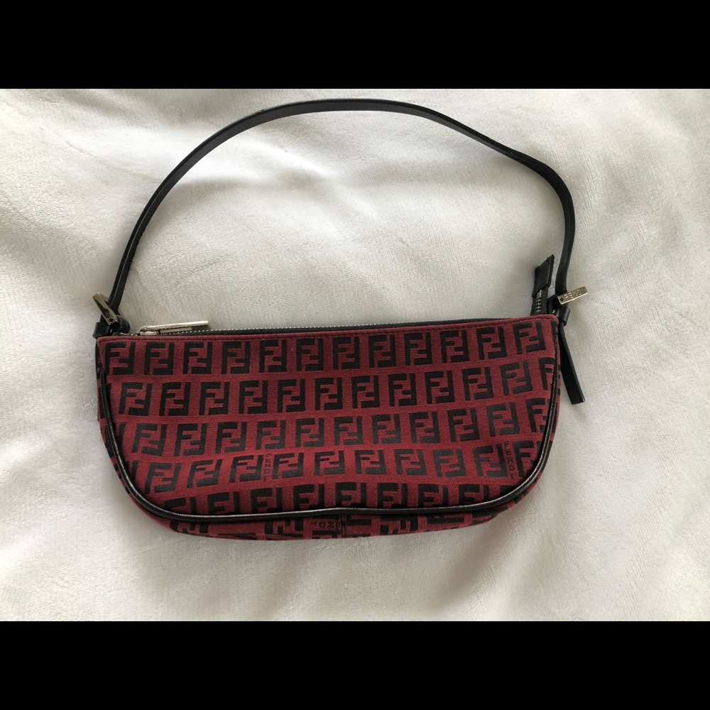 Black and Red Zucchino Canvas Fendi Pochette bag